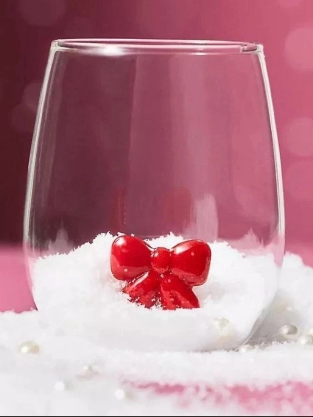 Anthropologie Jolly Icon Stemless Wine Glass Red Bow NWT